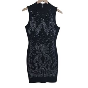 Haute Monde Dress Bodycon Sleeveless Silver Accents Black Size Large